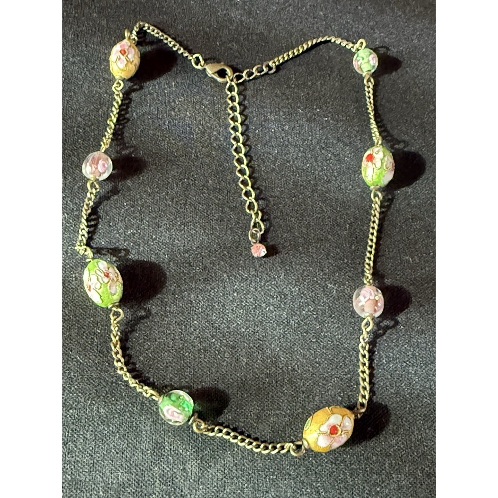 Vintage Chinese Cloisonné Beaded Necklace 16"